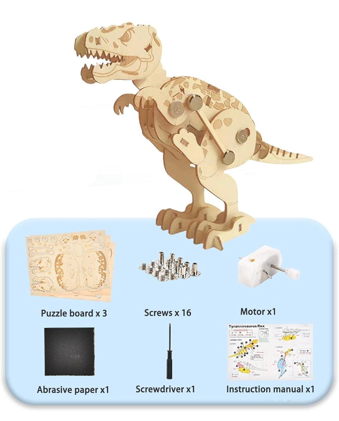 3D Holzpuzzle - Dino Motive - Mechanisch Aufziehbar