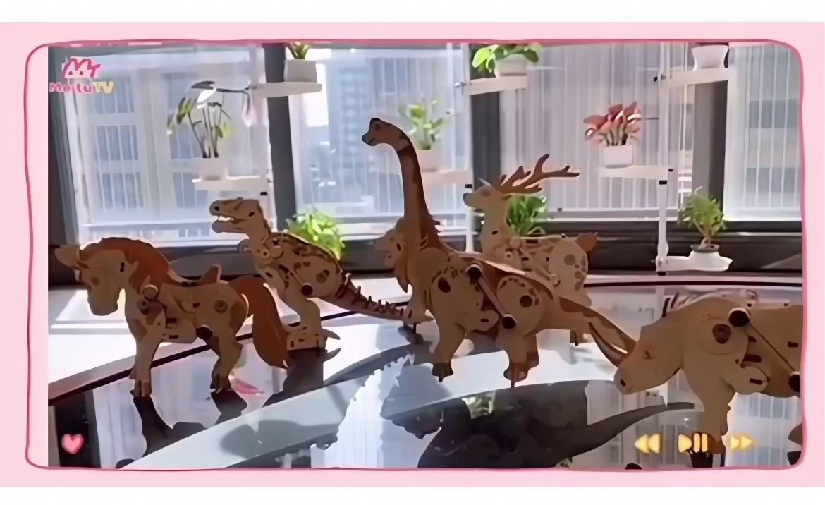 3D Holzpuzzle - Dino Motive - Mechanisch Aufziehbar